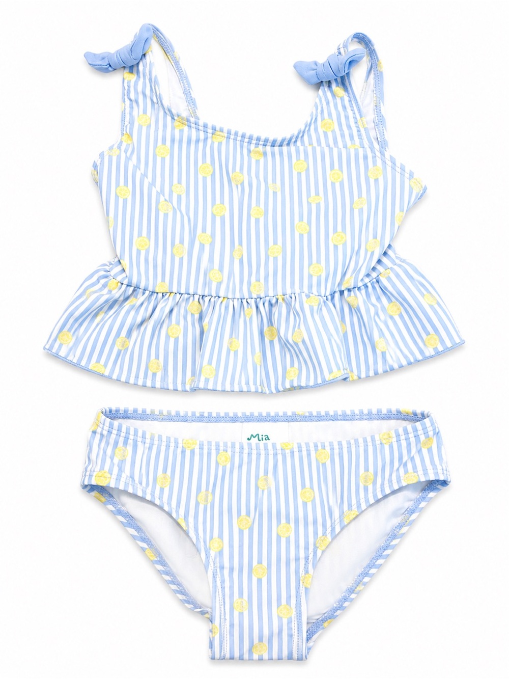 Mia & Miles Blue & Yellow Lemon Striped Peplum Tankini Set
